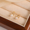 Pearl Stud Earrings for Women, Faux Pearl Double Ring Studs, Gold