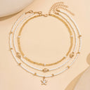 Pearl and Starfish Necklace Set of 3, Boho Beach Bead Necklaces for Women