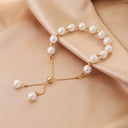 Pearl Bracelet for Women, Adjustable Faux Pearl Chain Bracelet, Gold