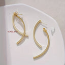 Gold Arc Earrings for Women, Long Curved Statement Earrings, 18K Gold Plated