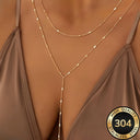 Layered Long Necklace for Women, 304 Stainless Steel, Gold or Silver
