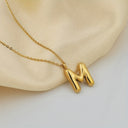 Initial Necklace A to Z, Bubble Letter Necklace, 18K Gold Plated Stainless Steel