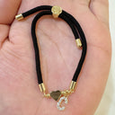 Initial Bracelet A to Z for Women, Black Cord with Gold Letter and Heart Charm