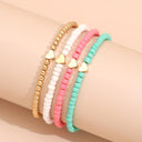 Heart Bead Bracelet Set of 4, Boho Glass Bead Bracelets, Pink or Light