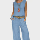 Peggy boho two-piece set with pocket in natural tones, view 4