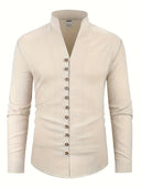 Broome Men's Mandarin Collar Cotton Linen Long Sleeve Shirt, view 31