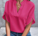 Halle short sleeve batwing blouse with deep V-neckline, view 5