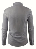 Broome Men's Mandarin Collar Cotton Linen Long Sleeve Shirt, view 17