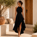 Eloise the elegant asymmetric ruffle midi dress