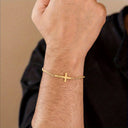 Engraved Cross Bracelet for Men, Custom Sideways Cross, 304 Stainless Steel, Gold Tone