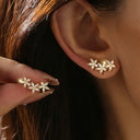 Flower Earrings for Women, Sparkling Gold Five Petal Earrings