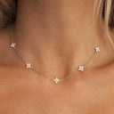 Flower Link Chain Necklace, Stainless Steel, 18K Gold Plated or Silver, Zirconia