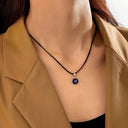 Evil Eye Cord Necklace for Women, Minimalist Black Cord Choker, White or Blue Eye