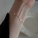 Tiny Heart Bracelet for Women, Gold Titanium Steel, Dainty Charm