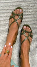 Lisette metallic flat sandals with textured crossover straps, view 4