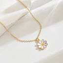 Daisy and Music Note Necklace, Gold Tone Enamel Charm Necklace for Women