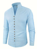 Broome Men's Mandarin Collar Cotton Linen Long Sleeve Shirt, view 35
