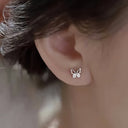 Butterfly Stud Earrings for Women, Small Cubic Zirconia Studs, Silver