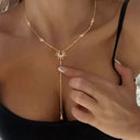 Long Y Necklace for Women, Cubic Zirconia Lariat Pendant, Gold or Silver