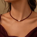 Red Bead Necklace for Women, Adjustable Wine Red Glass Bead Necklace
