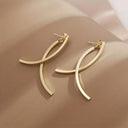 Gold Arc Earrings for Women, Long Curved Statement Earrings, 18K Gold Plated