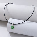 Evil Eye Cord Necklace for Women, Minimalist Black Cord Choker, White or Blue Eye