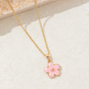 Flower Pendant Necklace for Women, Gold Tone with Enamel Petals