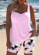 Bryn crossover tankini top with floral swim shorts, view 3