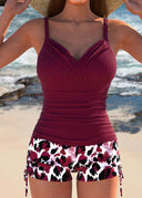 Claudine ribbed tankini top with printed swim shorts, view 3