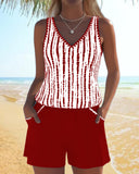 Ilona printed V-neck tankini set with pockets, view 7