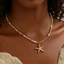 Starfish Bead Necklace, Multicolour Glass Bead Boho Beach Necklace