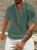 Burleigh Men's Mandarin Collar Half-Button Summer Shirt, view 17