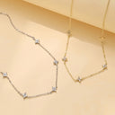 Flower Link Chain Necklace, Stainless Steel, 18K Gold Plated or Silver, Zirconia