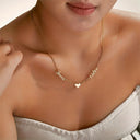 Couple Name Necklace, Two Custom Names with Heart Charm, 18K Gold Plated Stainless Steel