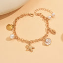 Gold Shell Anklet with Starfish and Pearl Charms, Beach Anklet 22 cm, Ocean Charm Ankle Bracelet | Marliva