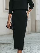 Marley two-piece skirt set with boat neck top and straight skirt, view 6