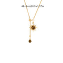 Tiger's Eye Sunflower Y Necklace for Women, Long Lariat Pendant, Gold or Silver