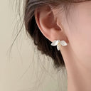 Flower Stud Earrings for Women, White Petal Studs, Gold Tone