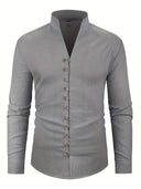 Broome Men's Mandarin Collar Cotton Linen Long Sleeve Shirt, view 16