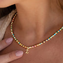 Initial Bead Necklace A to Z, Rainbow Letter Necklace with Stainless Steel Charm