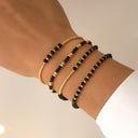 Black and Gold Bead Bracelet Set of 4, Boho Stretch Bracelets for Women