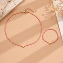 Heart Bead Necklace and Bracelet Set, Black, White or Red Stretch Jewellery Set