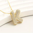 Sparkling Bubble Initial Necklace, Cubic Zirconia Letter Pendant, 18K Gold Plated