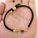 Initial Bracelet A to Z for Women, Black Cord with Gold Letter and Heart Charm