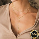 Layered Long Necklace for Women, 304 Stainless Steel, Gold or Silver