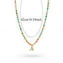 Initial Bead Necklace A to Z, Rainbow Letter Necklace with Stainless Steel Charm