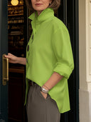 Harlow stand collar blouse with silver statement buttons, view 11