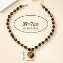Tiger's Eye Heart Necklace, Stone Heart Pendant on Bead Chain, Green or Brown