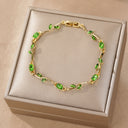 Gold Flower Tennis Bracelet with Coloured Stones, Dainty Gold Bracelet in Green, Red, Blue, Pink or White | Marliva