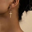 Cross Earrings for Women, Large Cross Drop Earrings, Gold or Silver